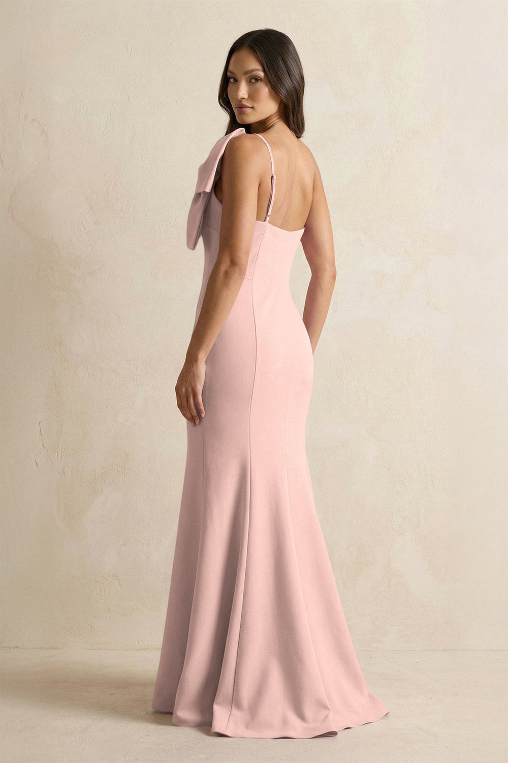 Bow Mermaid One Shoulder Bridesmaid Dress in English Rose - KISS BRIDAL Bridesmaid Dresses