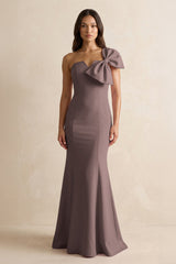 Bow Mermaid One Shoulder Bridesmaid Dress in Espresso - KISS BRIDAL Bridesmaid Dresses
