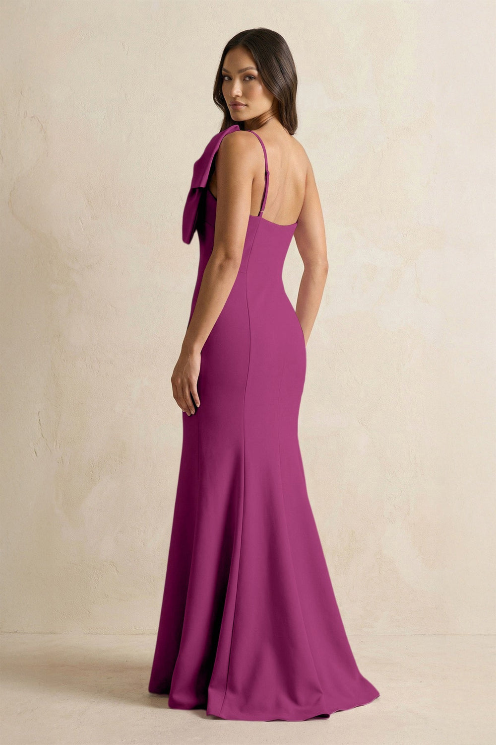 Bow Mermaid One Shoulder Bridesmaid Dress in Fig - KISS BRIDAL Bridesmaid Dresses
