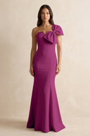 Bow Mermaid One Shoulder Bridesmaid Dress in Fig - SHE IS ME Bridesmaid Dresses