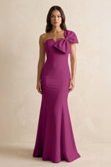 Bow Mermaid One Shoulder Bridesmaid Dress in Fig - KISS BRIDAL Bridesmaid Dresses