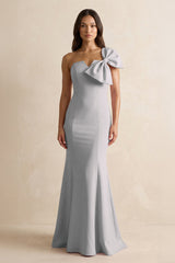 Bow Mermaid One Shoulder Bridesmaid Dress in Frost - KISS BRIDAL Bridesmaid Dresses