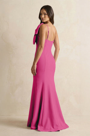 Bow Mermaid One Shoulder Bridesmaid Dress in Fuchsia - KISS BRIDAL Bridesmaid Dresses