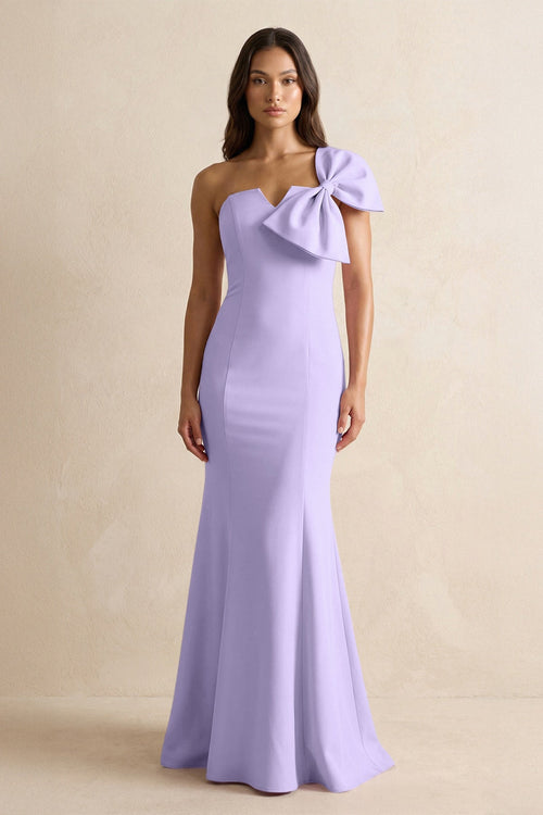Bow Mermaid One Shoulder Bridesmaid Dress in Lavender - KISS BRIDAL Bridesmaid Dresses