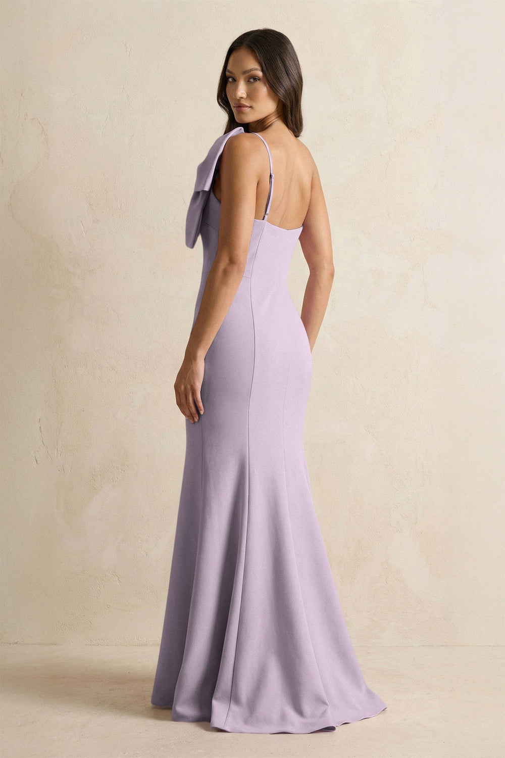 Bow Mermaid One Shoulder Bridesmaid Dress in Lavender Gray