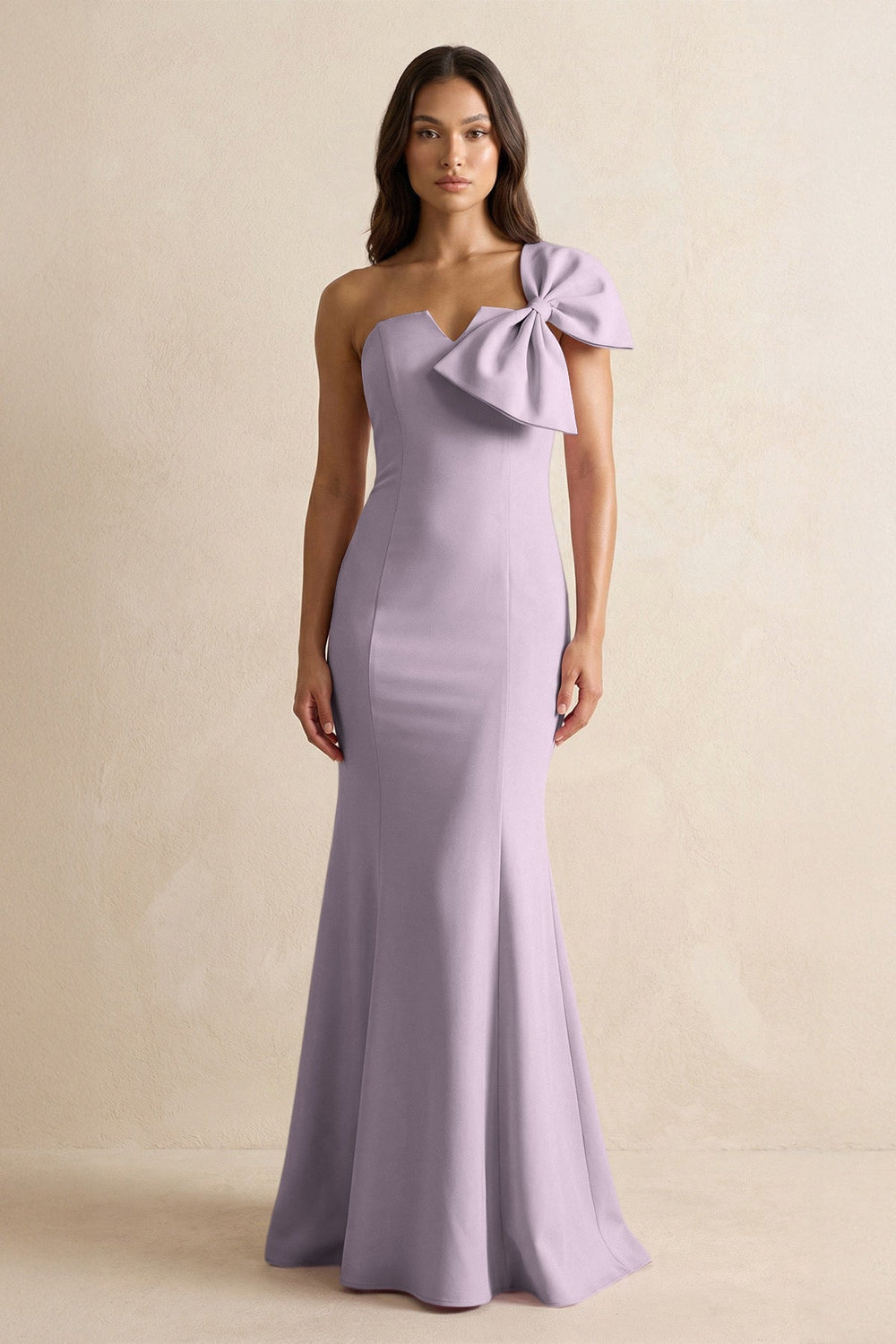 Bow Mermaid One Shoulder Bridesmaid Dress in Lavender Gray