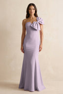 Bow Mermaid One Shoulder Bridesmaid Dress in Lavender Gray - KISS BRIDAL Bridesmaid Dresses