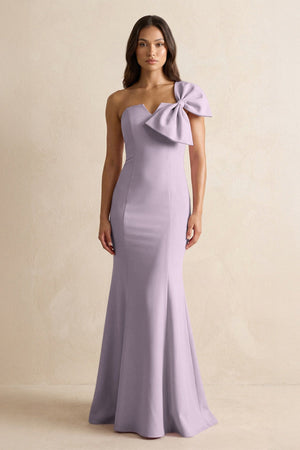Bow Mermaid One Shoulder Bridesmaid Dress in Lavender Gray - KISS BRIDAL Bridesmaid Dresses