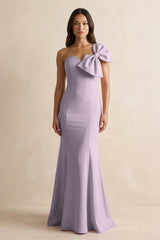 Bow Mermaid One Shoulder Bridesmaid Dress in Lavender Grey - KISS BRIDAL Bridesmaid Dresses
