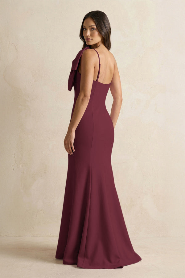Bow Mermaid One Shoulder Bridesmaid Dress in Magenta - SHE IS ME Bridesmaid Dresses