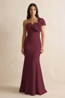Bow Mermaid One Shoulder Bridesmaid Dress in Magenta - SHE IS ME Bridesmaid Dresses