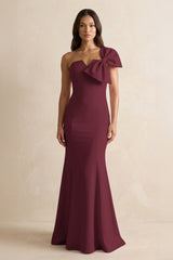 Bow Mermaid One Shoulder Bridesmaid Dress in Magenta - KISS BRIDAL Bridesmaid Dresses