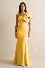 Bow Mermaid One Shoulder Bridesmaid Dress in Marigold - KISS BRIDAL Bridesmaid Dresses