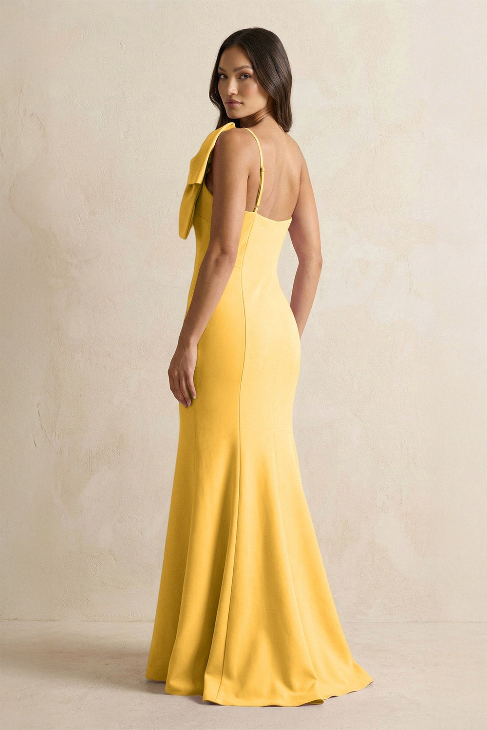 Bow Mermaid One Shoulder Bridesmaid Dress in Marigold - KISS BRIDAL Bridesmaid Dresses