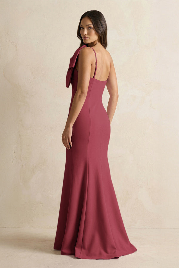 Bow Mermaid One Shoulder Bridesmaid Dress in Merlot - KISS BRIDAL Bridesmaid Dresses