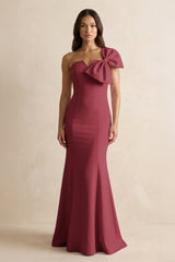Bow Mermaid One Shoulder Bridesmaid Dress in Merlot - KISS BRIDAL Bridesmaid Dresses