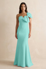 Bow Mermaid One Shoulder Bridesmaid Dress in Mint Green - KISS BRIDAL Bridesmaid Dresses