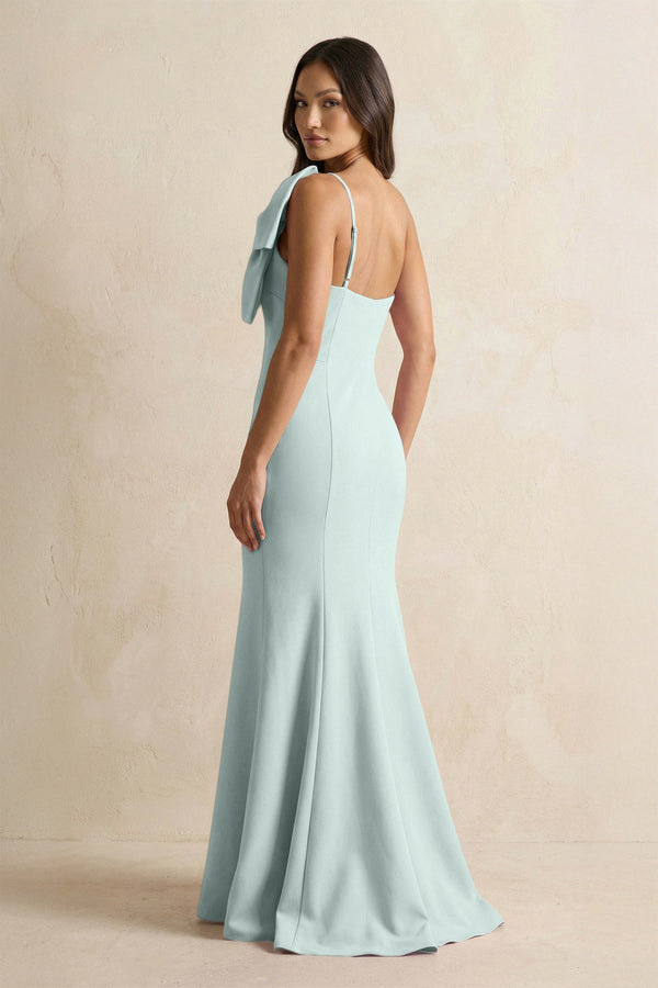 Bow Mermaid One Shoulder Bridesmaid Dress in Mist - SHE IS ME Bridesmaid Dresses