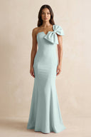 Bow Mermaid One Shoulder Bridesmaid Dress in Mist - SHE IS ME Bridesmaid Dresses
