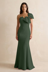 Bow Mermaid One Shoulder Bridesmaid Dress in Moss - KISS BRIDAL Bridesmaid Dresses