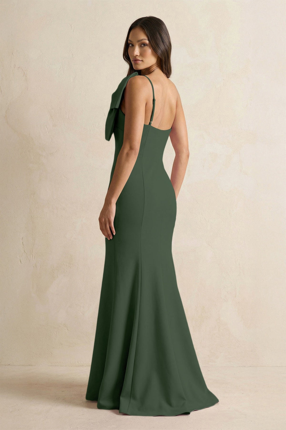 Bow Mermaid One Shoulder Bridesmaid Dress in Moss - KISS BRIDAL Bridesmaid Dresses