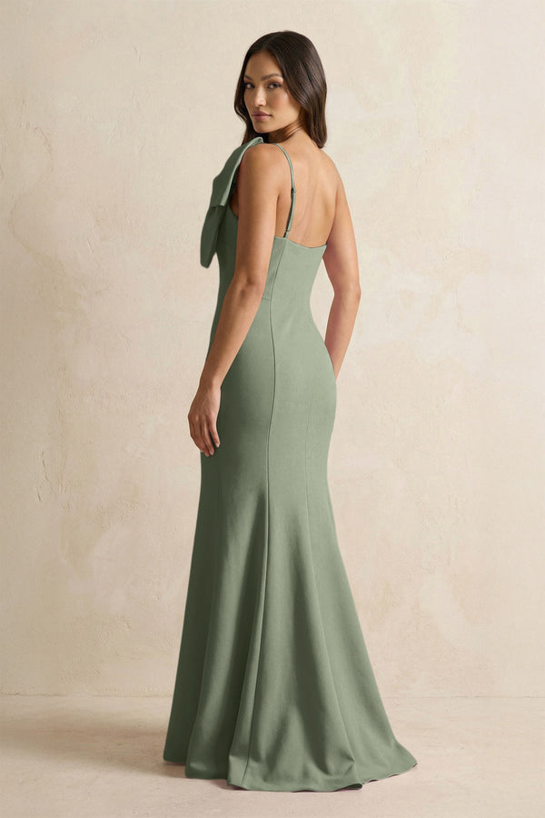 Bow Mermaid One Shoulder Bridesmaid Dress in Moss Green - KISS BRIDAL Bridesmaid Dresses