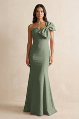 Bow Mermaid One Shoulder Bridesmaid Dress in Moss Green - KISS BRIDAL Bridesmaid Dresses
