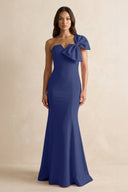 Bow Mermaid One Shoulder Bridesmaid Dress in Navy - SHE IS ME Bridesmaid Dresses