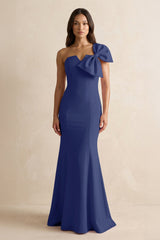 Bow Mermaid One Shoulder Bridesmaid Dress in Navy - KISS BRIDAL Bridesmaid Dresses