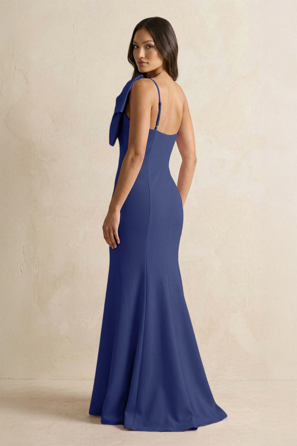 Bow Mermaid One Shoulder Bridesmaid Dress in Navy - SHE IS ME Bridesmaid Dresses