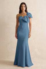 Bow Mermaid One Shoulder Bridesmaid Dress in Neptune - KISS BRIDAL Bridesmaid Dresses