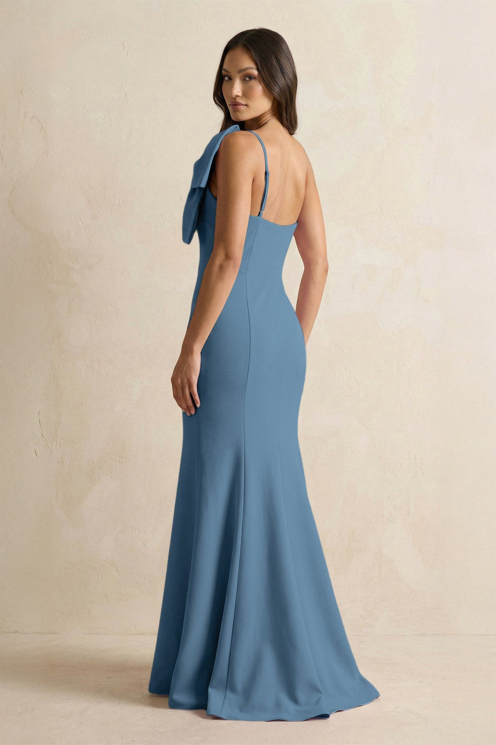 Bow Mermaid One Shoulder Bridesmaid Dress in Neptune - KISS BRIDAL Bridesmaid Dresses