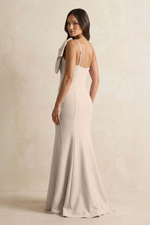 Bow Mermaid One Shoulder Bridesmaid Dress in Neutral Champagne - KISS BRIDAL Bridesmaid Dresses