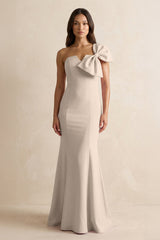 Bow Mermaid One Shoulder Bridesmaid Dress in Neutral Champagne - KISS BRIDAL Bridesmaid Dresses