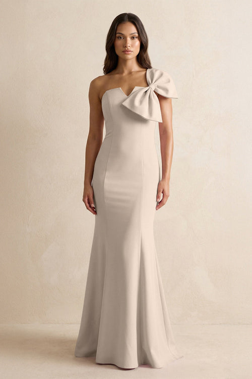 Bow Mermaid One Shoulder Bridesmaid Dress in Neutral Champagne - KISS BRIDAL Bridesmaid Dresses