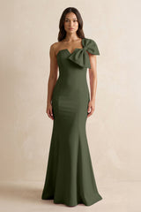 Bow Mermaid One Shoulder Bridesmaid Dress in Olive - KISS BRIDAL Bridesmaid Dresses