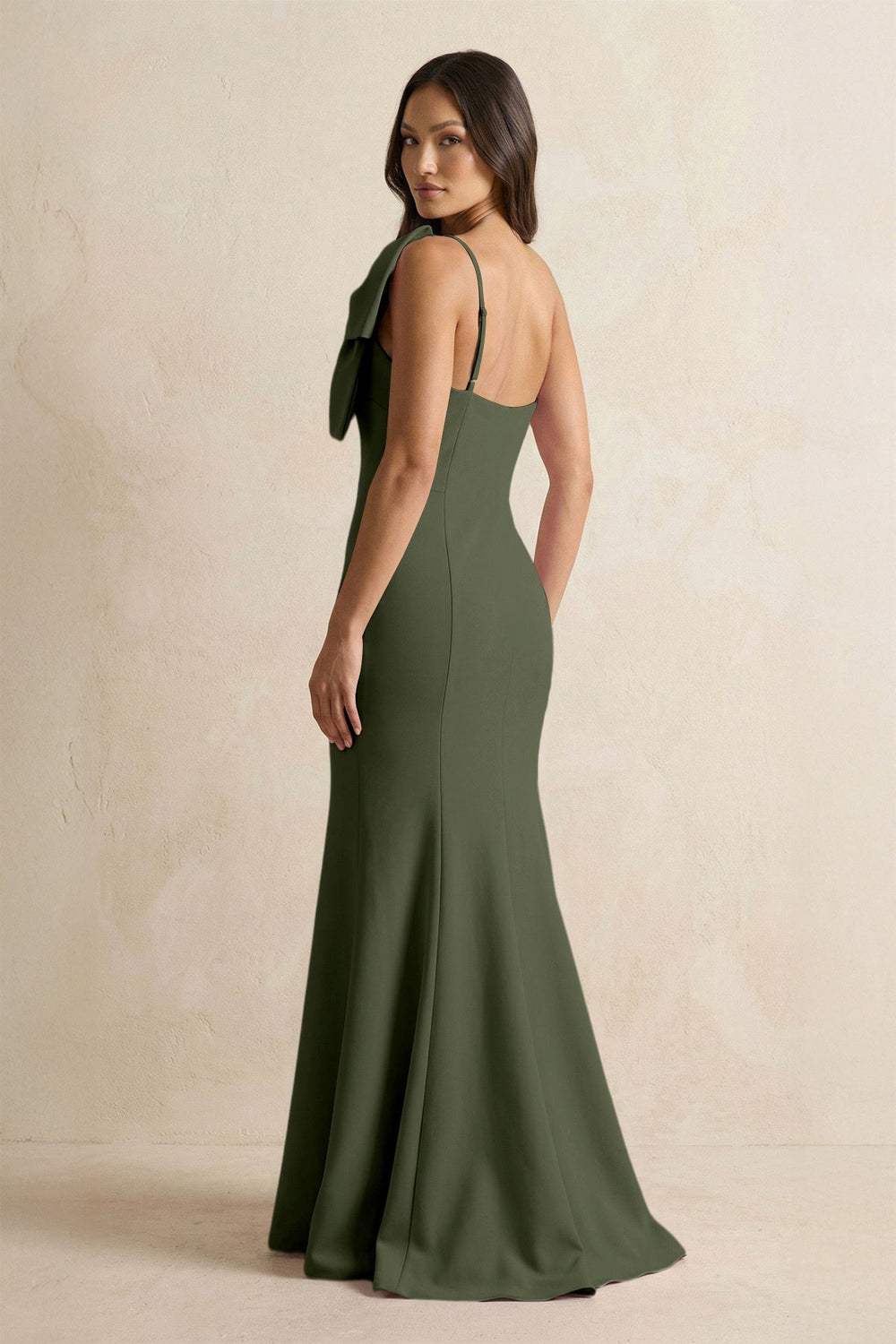 Bow Mermaid One Shoulder Bridesmaid Dress in Olive - KISS BRIDAL Bridesmaid Dresses