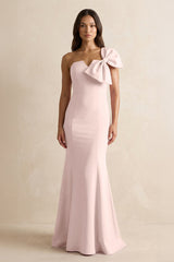 Bow Mermaid One Shoulder Bridesmaid Dress in Pale Blush - KISS BRIDAL Bridesmaid Dresses