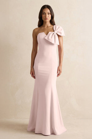 Bow Mermaid One Shoulder Bridesmaid Dress in Pale Blush - KISS BRIDAL Bridesmaid Dresses