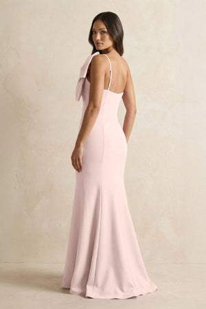 Bow Mermaid One Shoulder Bridesmaid Dress in Pale Blush - KISS BRIDAL Bridesmaid Dresses