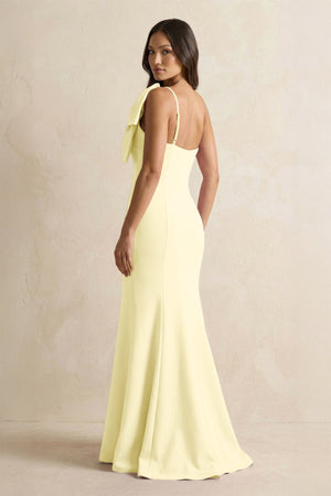 Bow Mermaid One Shoulder Bridesmaid Dress in Pastel Yellow - KISS BRIDAL Bridesmaid Dresses