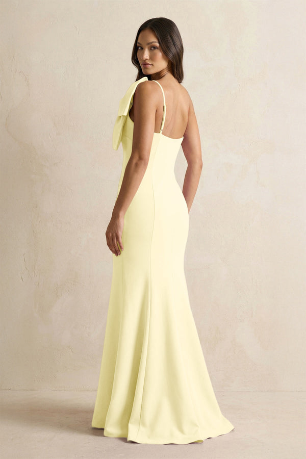 Bow Mermaid One Shoulder Bridesmaid Dress in Pastel Yellow - KISS BRIDAL Bridesmaid Dresses
