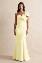 Bow Mermaid One Shoulder Bridesmaid Dress in Pastel Yellow - KISS BRIDAL Bridesmaid Dresses
