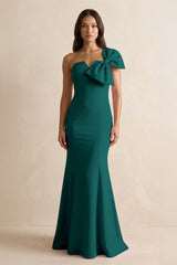 Bow Mermaid One Shoulder Bridesmaid Dress in Pine - KISS BRIDAL Bridesmaid Dresses