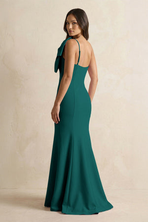 Bow Mermaid One Shoulder Bridesmaid Dress in Pine - KISS BRIDAL Bridesmaid Dresses