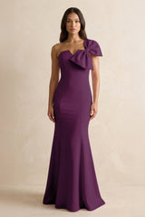Bow Mermaid One Shoulder Bridesmaid Dress in Plum - KISS BRIDAL Bridesmaid Dresses