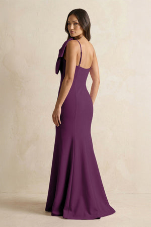 Bow Mermaid One Shoulder Bridesmaid Dress in Plum - SHE IS ME Bridesmaid Dresses