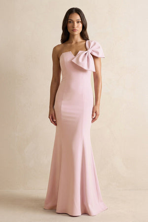 Bow Mermaid One Shoulder Bridesmaid Dress in Rose Petal - SHE IS ME Bridesmaid Dresses