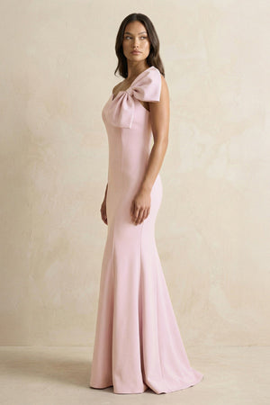 Bow Mermaid One Shoulder Bridesmaid Dress in Rose Petal - SHE IS ME Bridesmaid Dresses