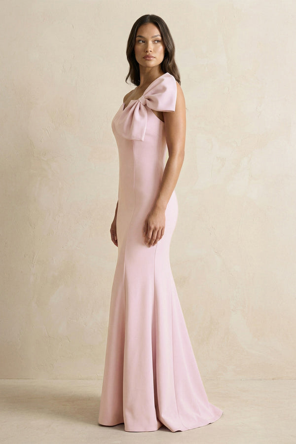 Bow Mermaid One Shoulder Bridesmaid Dress in Rose Petal - SHE IS ME Bridesmaid Dresses